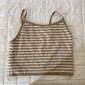 Chic Striped Tan and Cream Tank Top